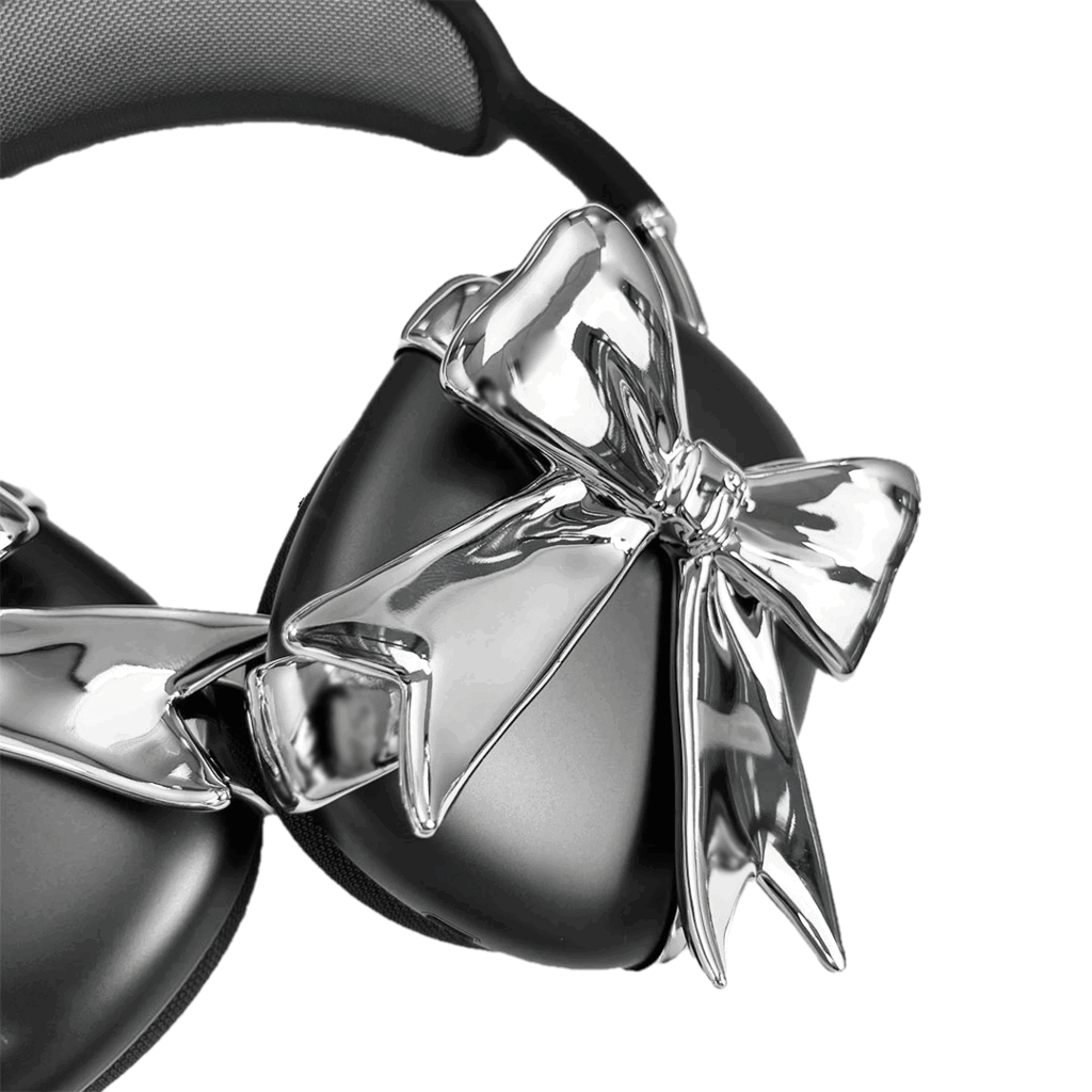 airpods cover, airpods max cover, ribbon, silver, xtended identity