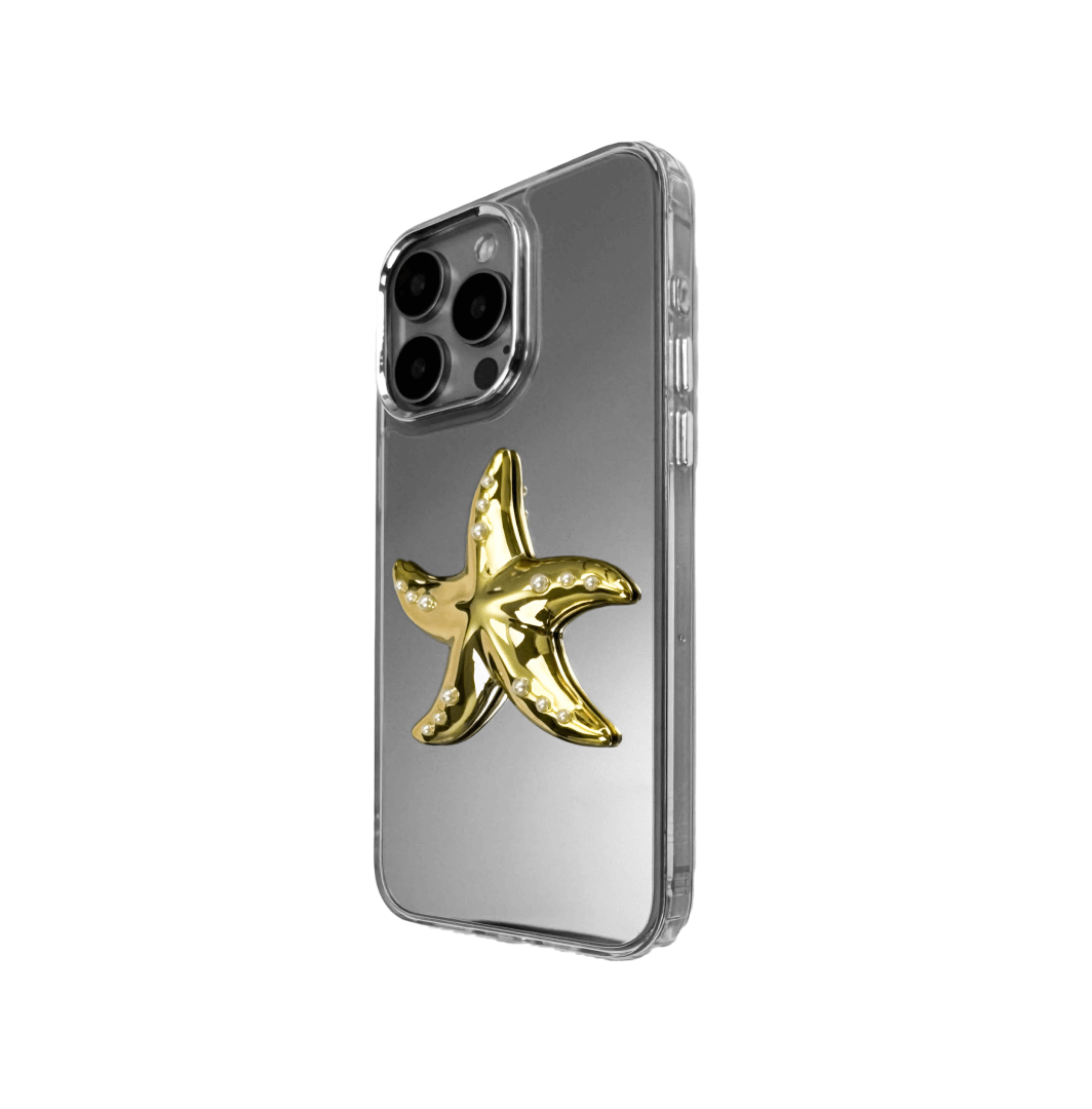Matte phone case featuring a raised starfish design with dotted pearl-like accents on each arm.