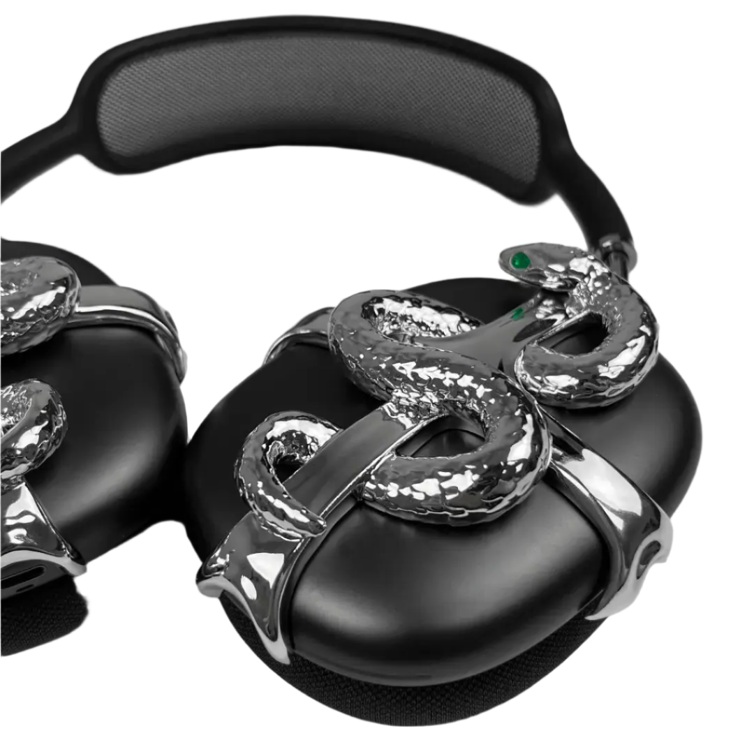 airpods cover, airpods max cover, snake, silver, gold, xtended identity