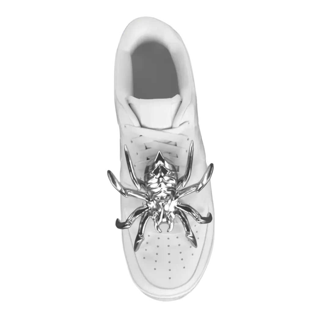 shoe jewelry, spider, silver, xtended identity
