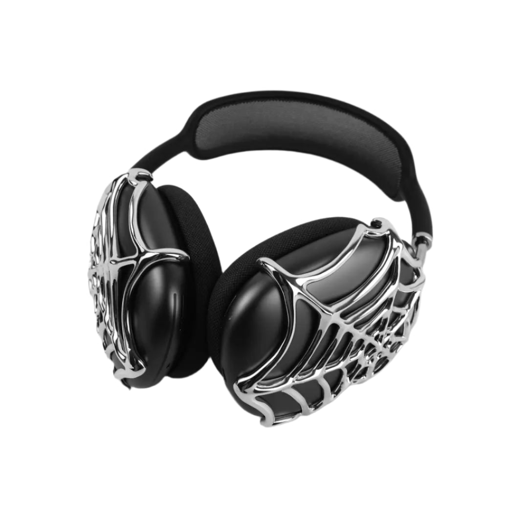 airpods cover, airpods max cover, webbed, silver, xtended identity