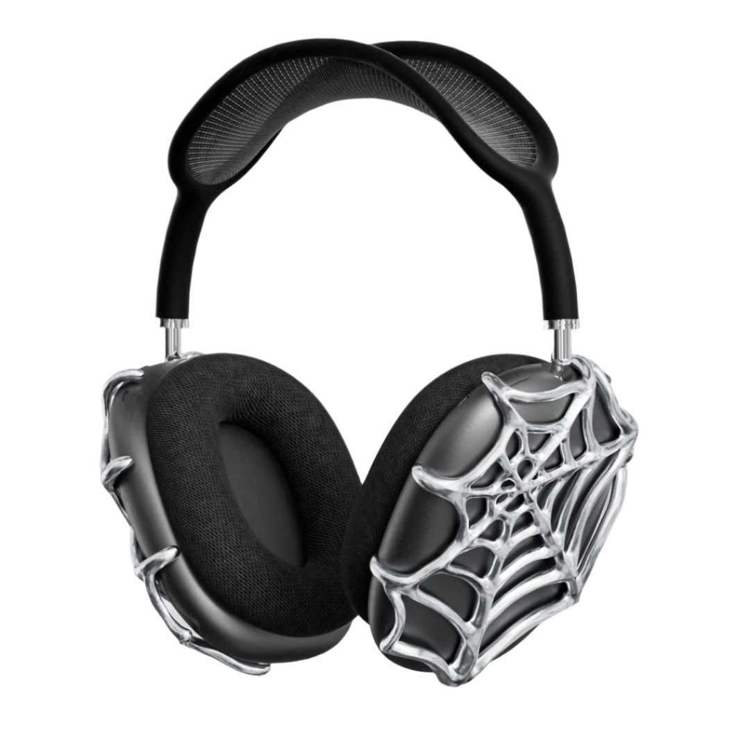 airpods cover, airpods max cover, webbed, silver, xtended identity